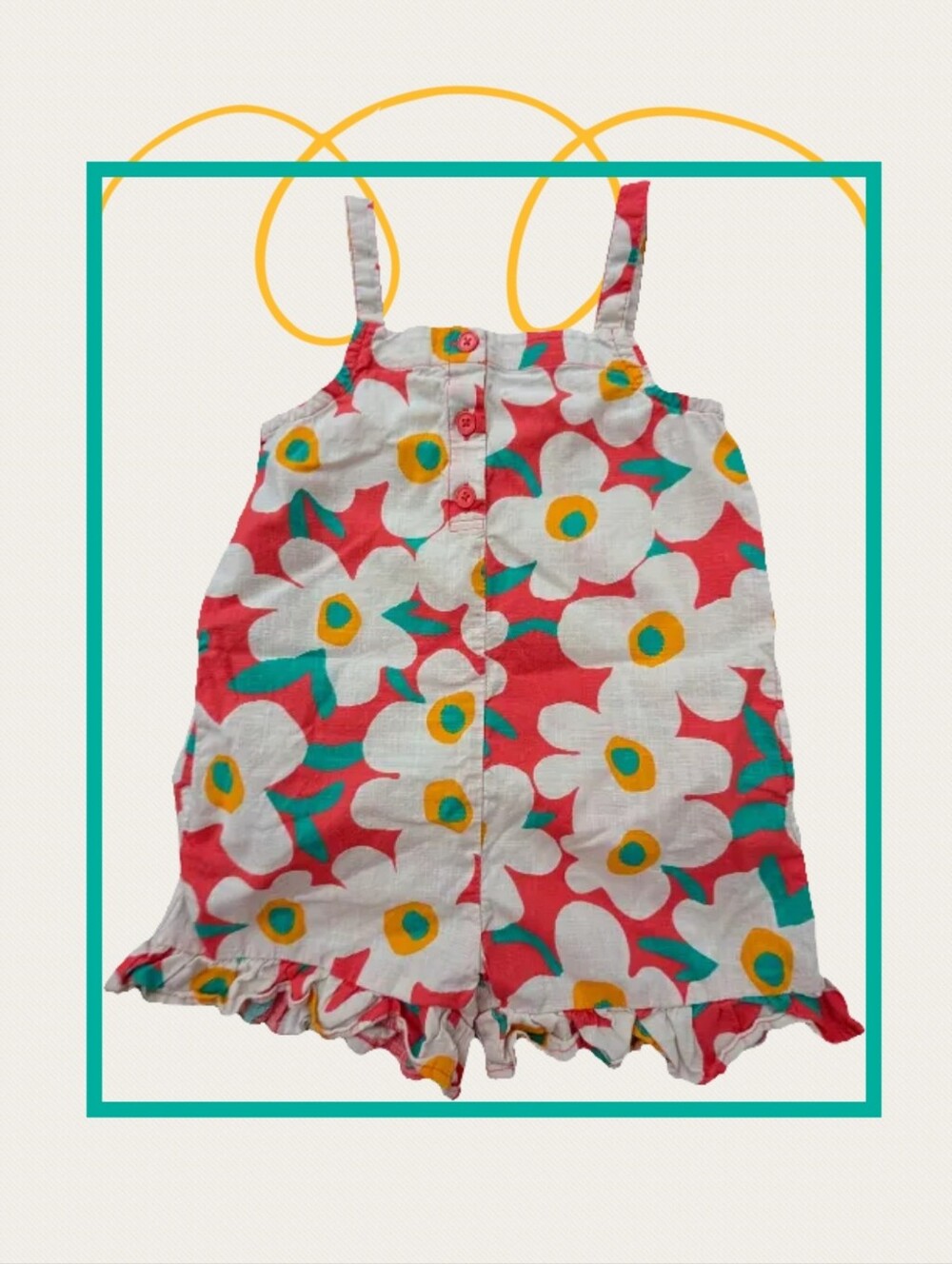Hanna Andersson Floral Button-Front Romper- 100% Cotton Size 4